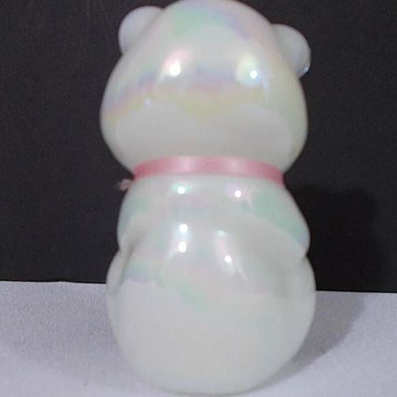 Rare Fenton Vintage Bear Iridescent Opal Rose Bow Ribbon Teddy Bear White Pink - Picture 10 of 12